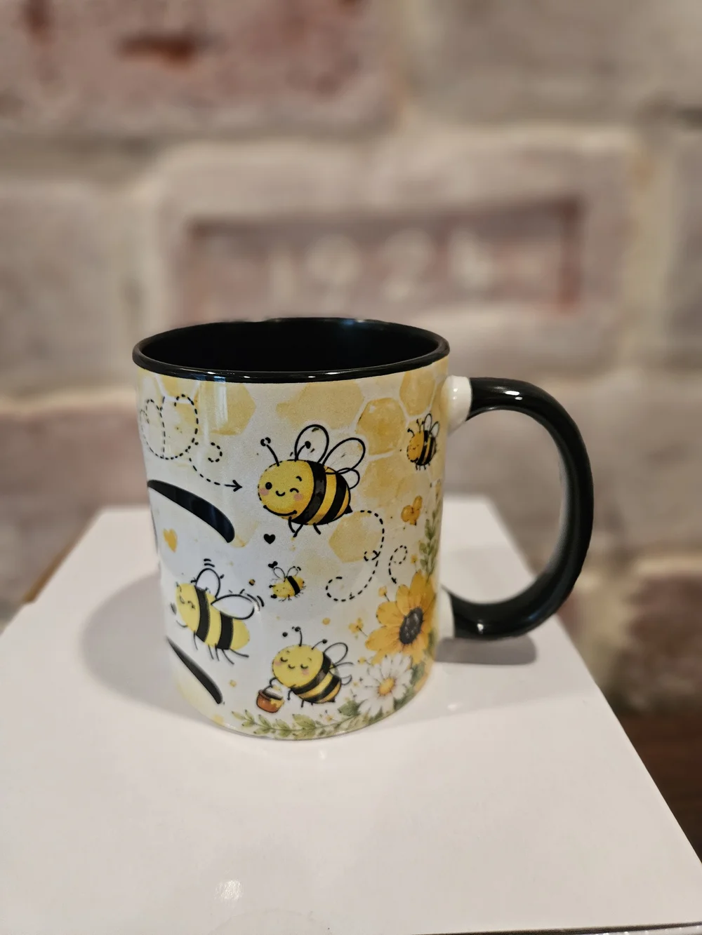 Hand Crafted Don't Worry Bee Happy Mug - Yellow, Black, White